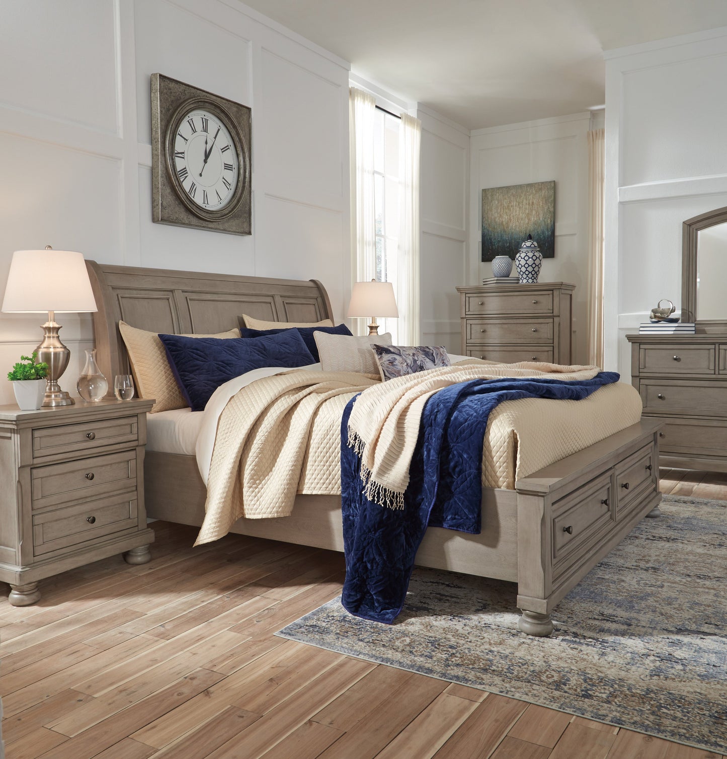 Lettner Light Gray Sleigh Platform Bedroom Set - SET | B733-56 | B733-78 | B733-99 | B733-31 | B733-36 | B733-92 | B733-46 - Luna Furniture - Dallas Store