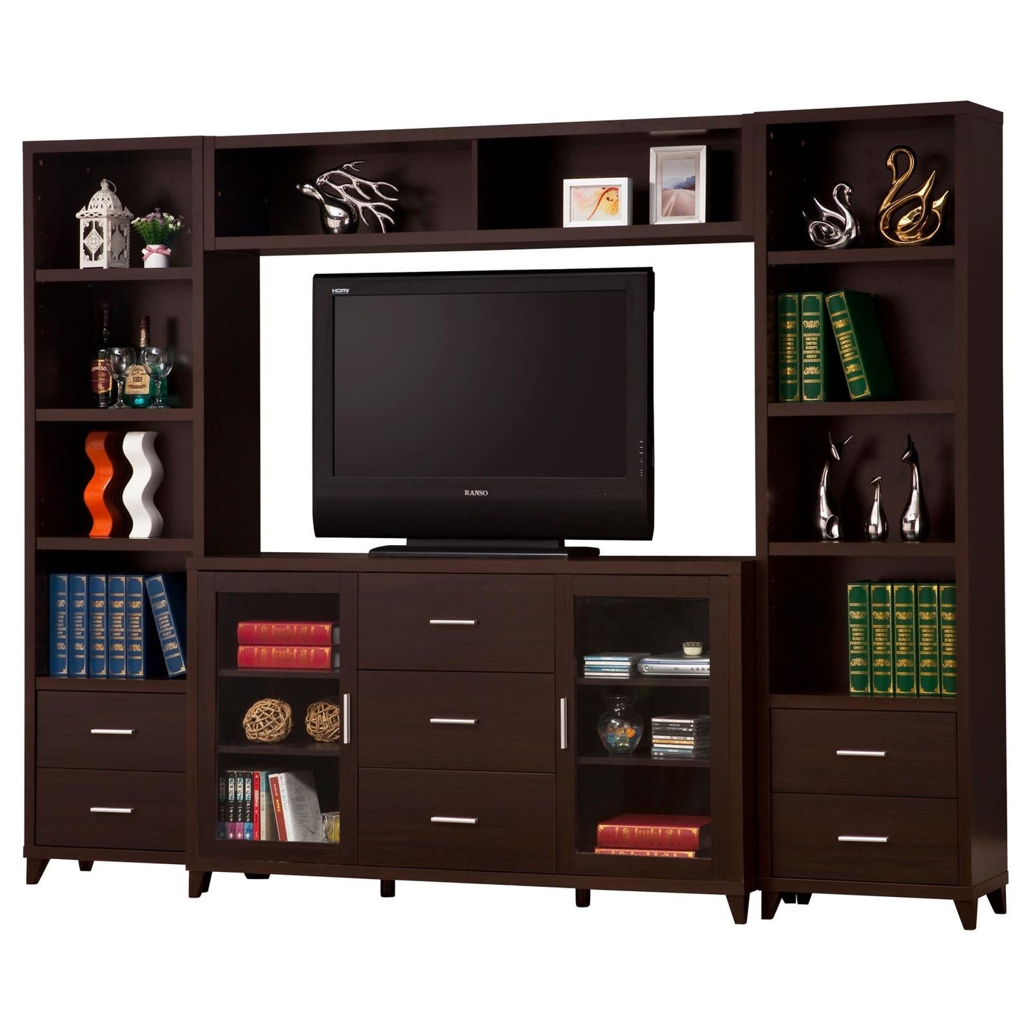 Lewes 4-Piece Entertainment Center Cappuccino - 700881-S4 - Luna Furniture - Dallas Store