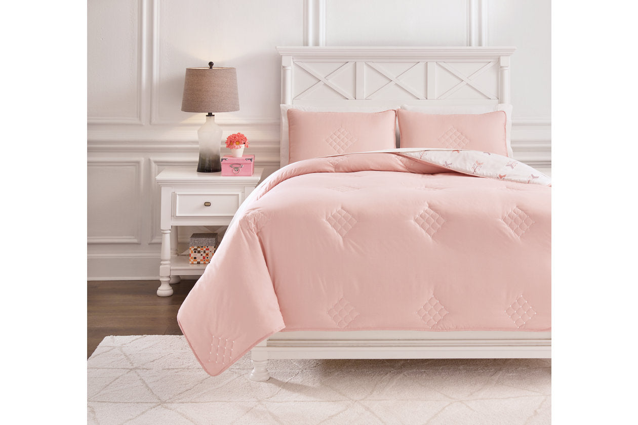 Lexann Pink/White/Gray Full Comforter Set - Q901003F - Luna Furniture - Dallas Store