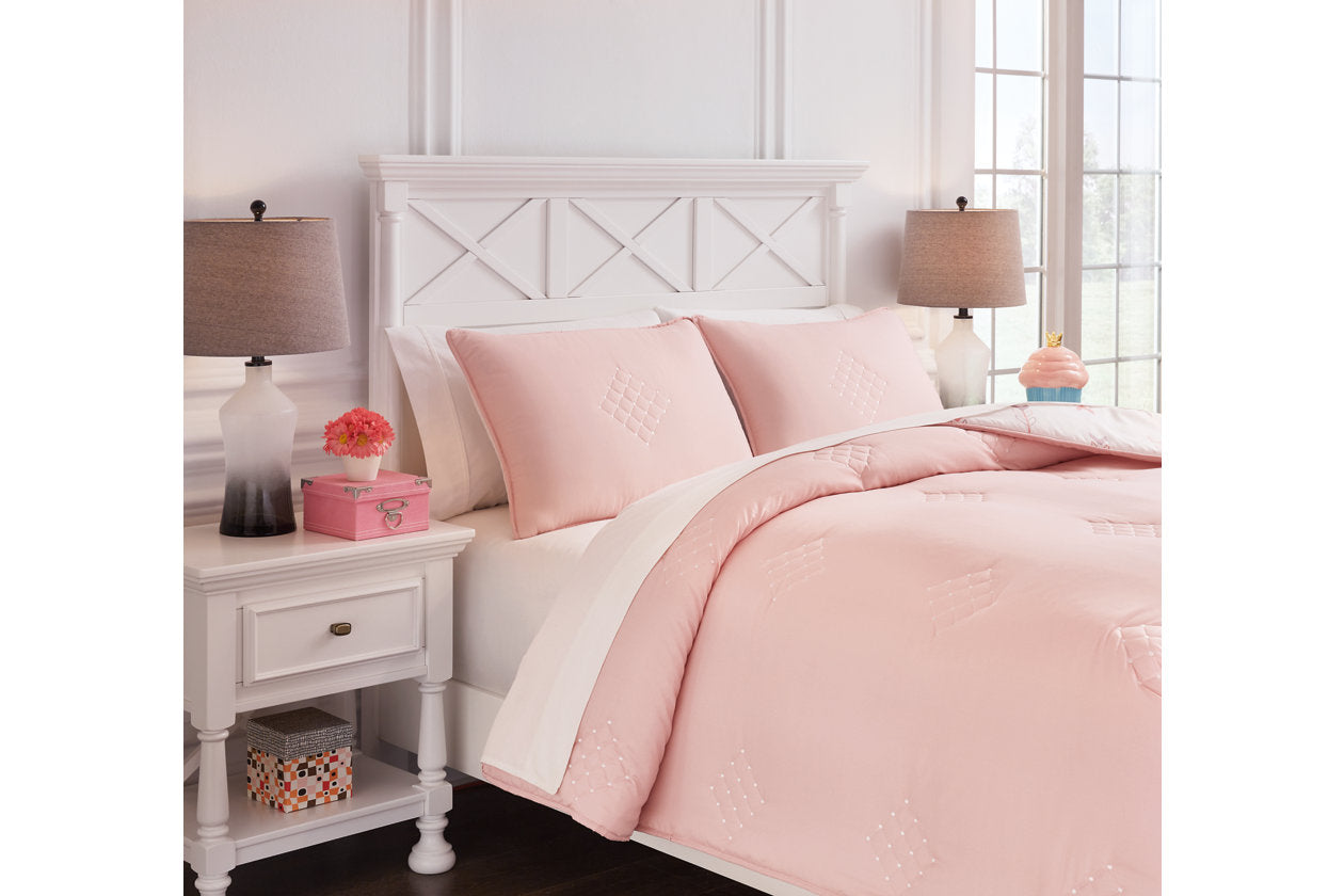 Lexann Pink/White/Gray Full Comforter Set - Q901003F - Luna Furniture - Dallas Store