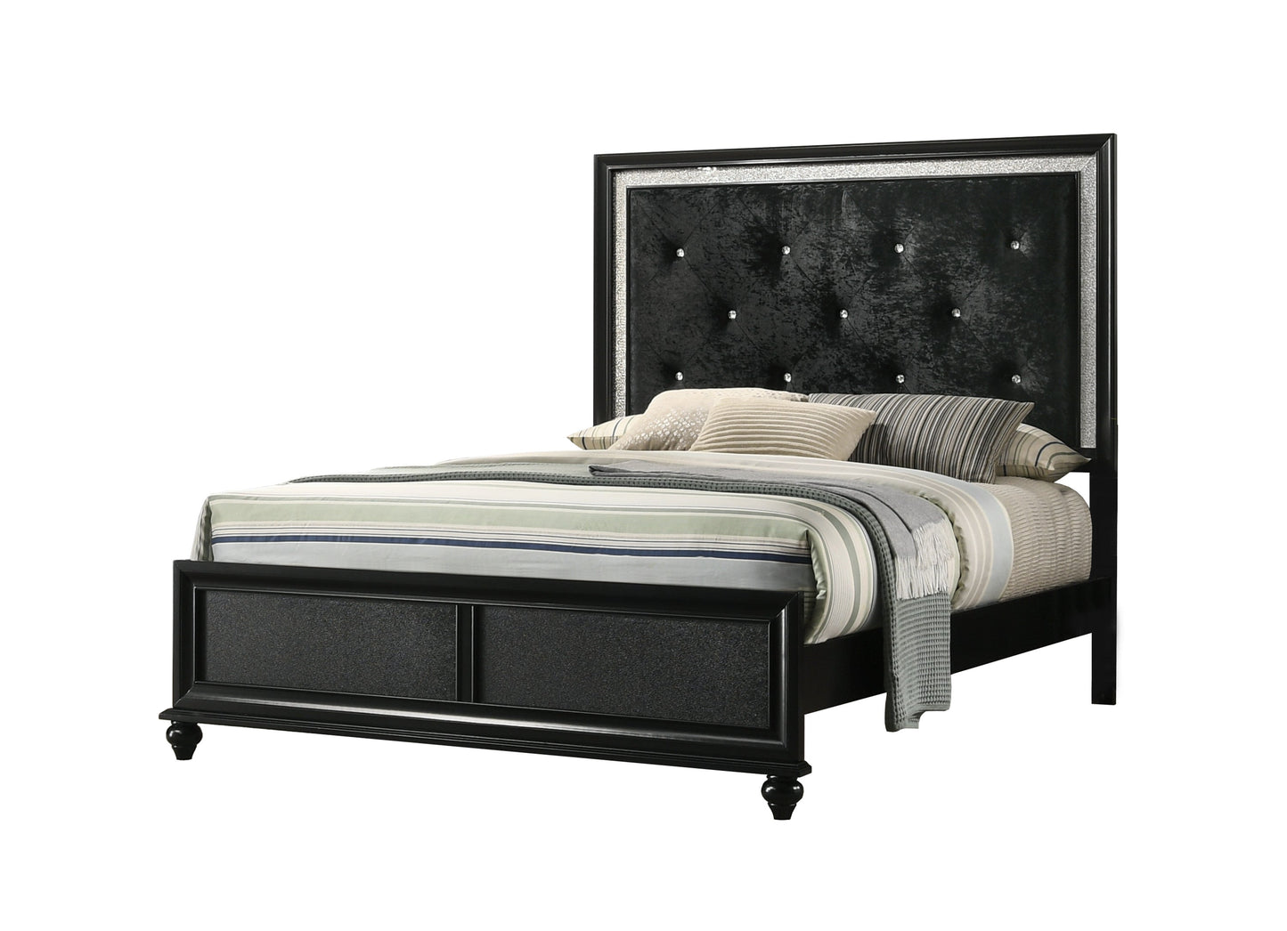 Lila Black Full Upholstered Panel Bed - SET | B4398-F-HBFB | B4398-FT-RAIL | - Luna Furniture - Dallas Store