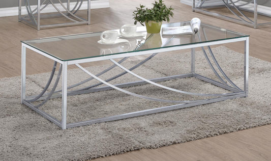 Lille Chrome Accents Glass Top Rectangular Coffee Table - 720498 - Luna Furniture - Dallas Store