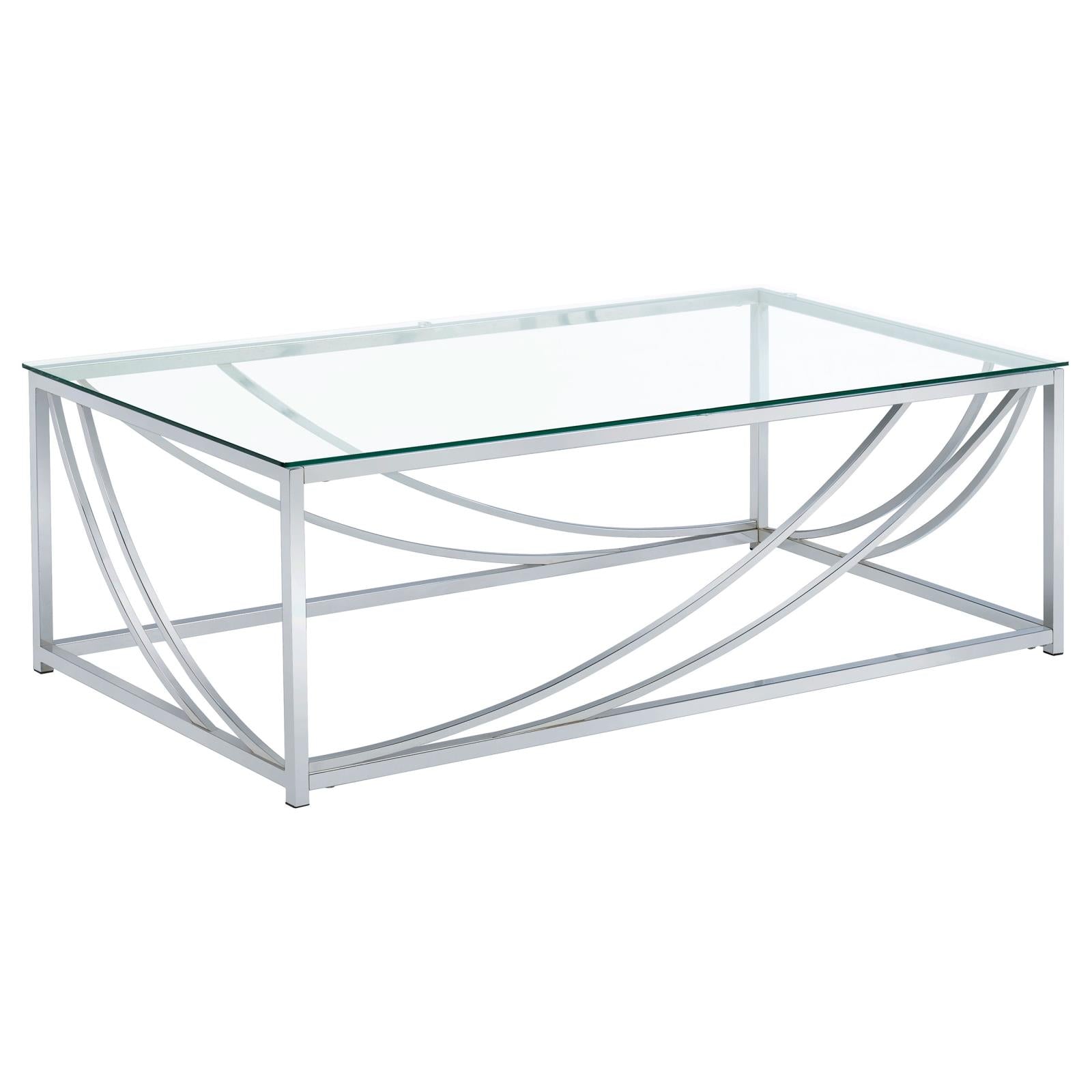 Lille Chrome Accents Glass Top Rectangular Coffee Table - 720498 - Luna Furniture - Dallas Store