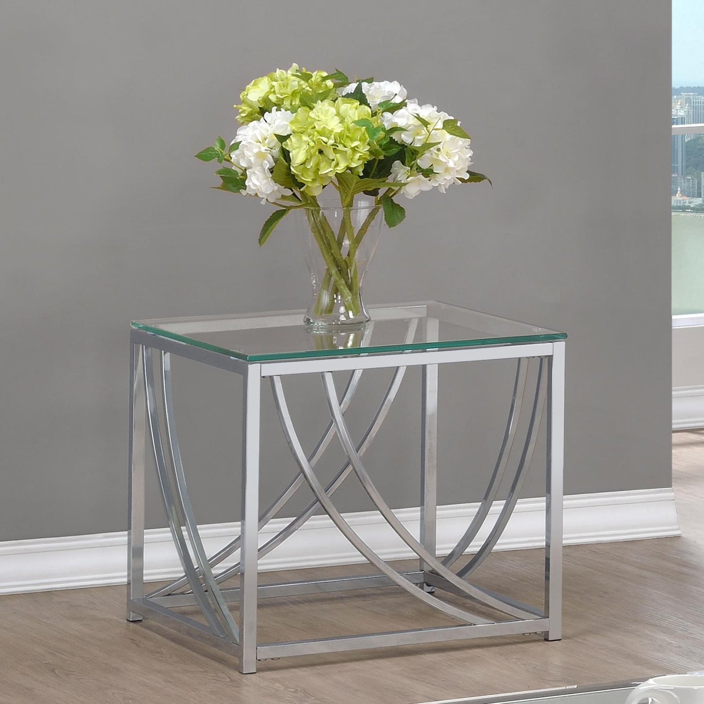 Lille Glass Top Square End Table Accents Chrome - 720497 - Luna Furniture - Dallas Store