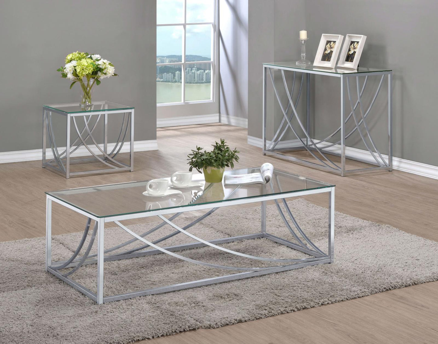 Lille Glass Top Square End Table Accents Chrome - 720497 - Luna Furniture - Dallas Store