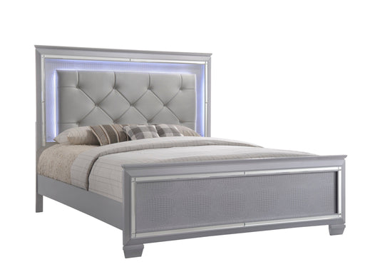 Lillian Silver King LED Upholestered Bed - SET | B7100-K-HB | B7100-K-FB | B7100-KQ-RAIL - Luna Furniture - Dallas Store