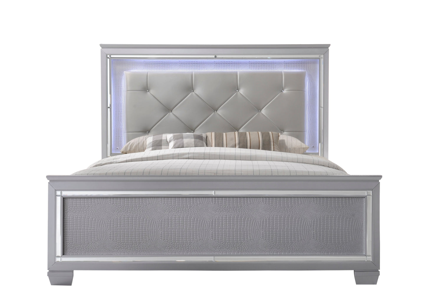 Lillian Silver King LED Upholestered Bed - SET | B7100-K-HB | B7100-K-FB | B7100-KQ-RAIL - Luna Furniture - Dallas Store