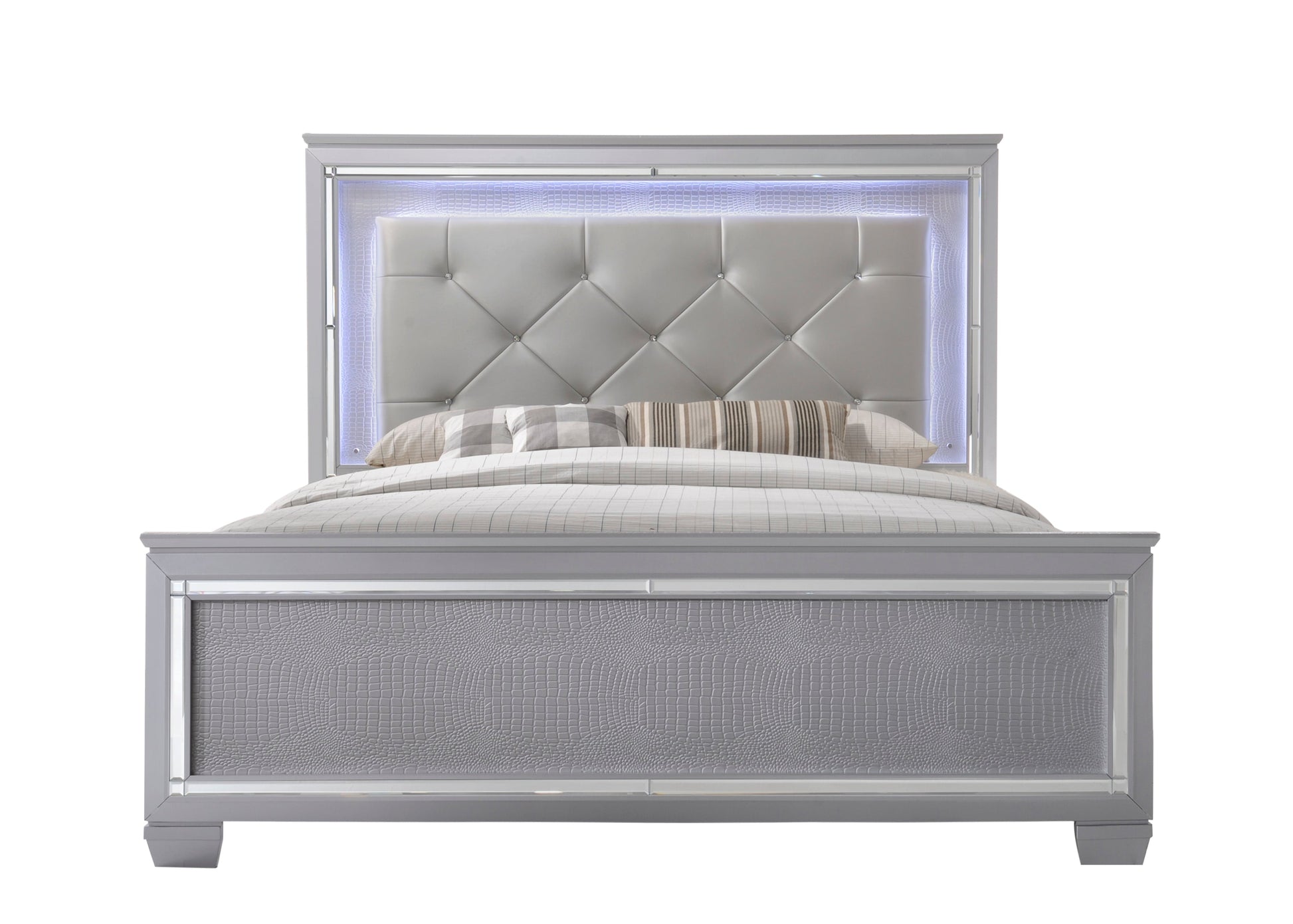 Lillian Silver King LED Upholestered Bed - SET | B7100-K-HB | B7100-K-FB | B7100-KQ-RAIL - Luna Furniture - Dallas Store