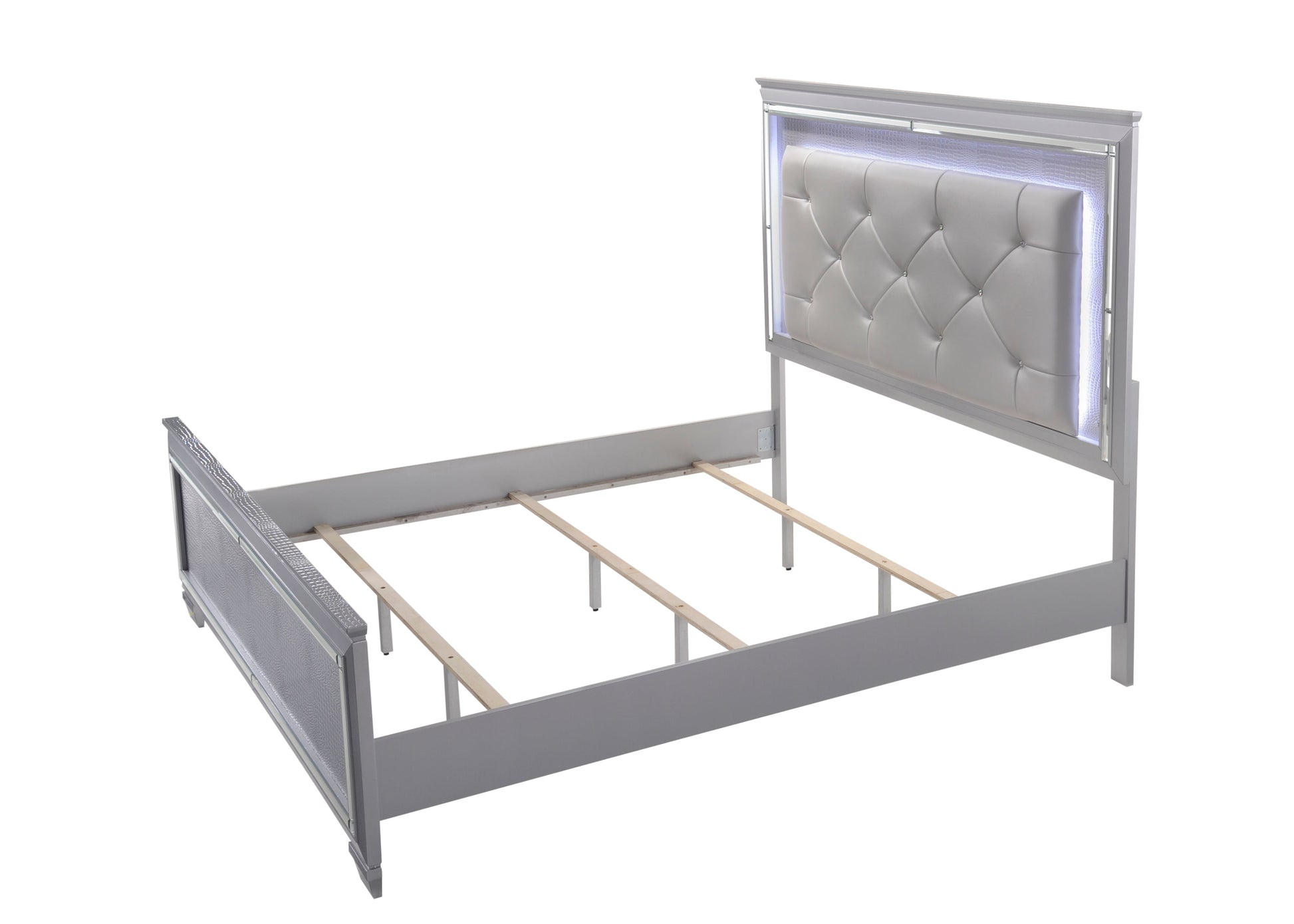 Lillian Silver King LED Upholestered Bed - SET | B7100-K-HB | B7100-K-FB | B7100-KQ-RAIL - Luna Furniture - Dallas Store