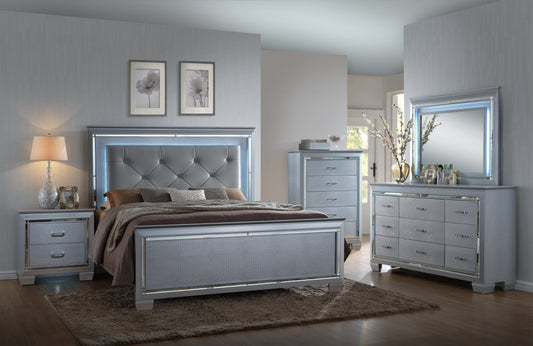 Lillian Silver LED Upholestered Bedroom Set - SET | B7100-Q-HB | B7100-Q-FB | B7100-KQ-RAIL | B7100-1 | B7100-11 - Luna Furniture - Dallas Store