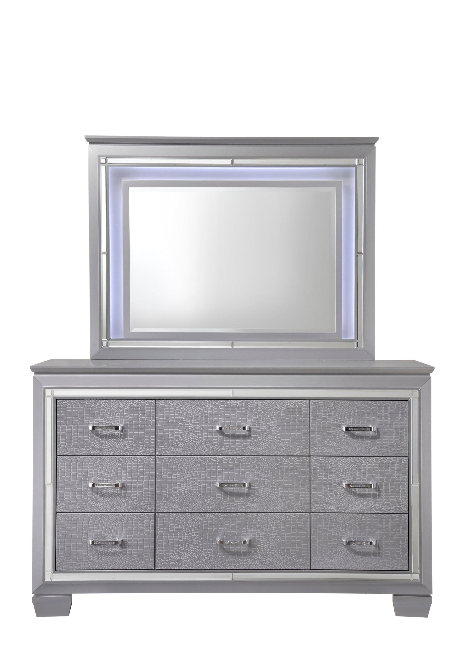 Lillian Silver LED Upholestered Bedroom Set - SET | B7100-Q-HB | B7100-Q-FB | B7100-KQ-RAIL | B7100-1 | B7100-11 - Luna Furniture - Dallas Store