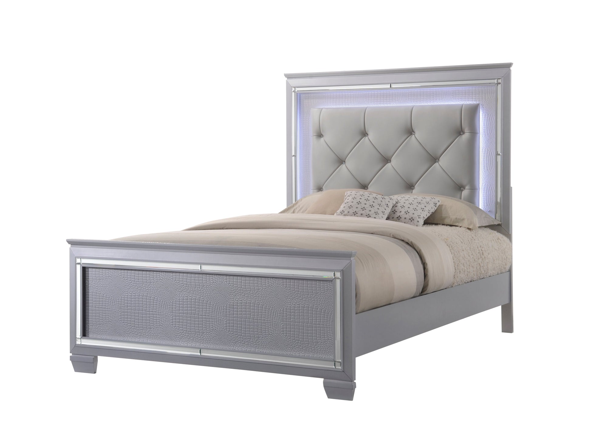 Lillian Silver LED Upholestered Bedroom Set - SET | B7100-Q-HB | B7100-Q-FB | B7100-KQ-RAIL | B7100-1 | B7100-11 - Luna Furniture - Dallas Store