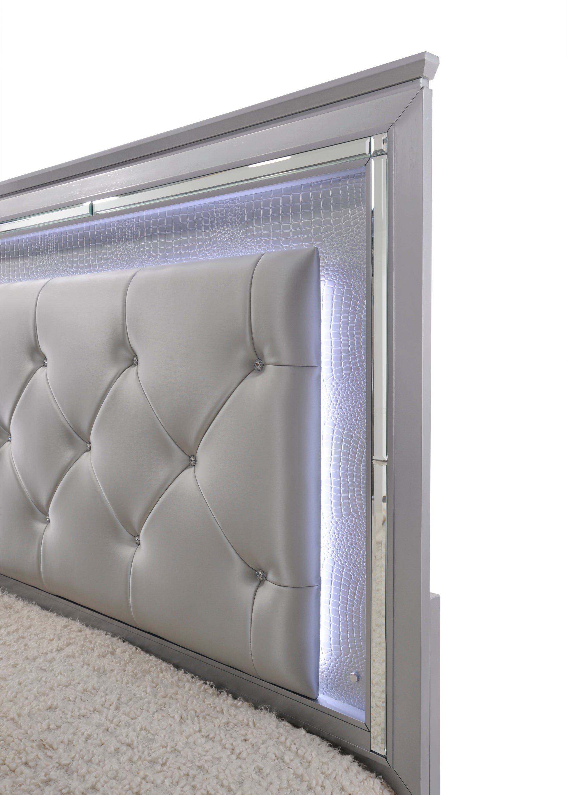 Lillian Silver LED Upholestered Bedroom Set - SET | B7100-Q-HB | B7100-Q-FB | B7100-KQ-RAIL | B7100-1 | B7100-11 - Luna Furniture - Dallas Store