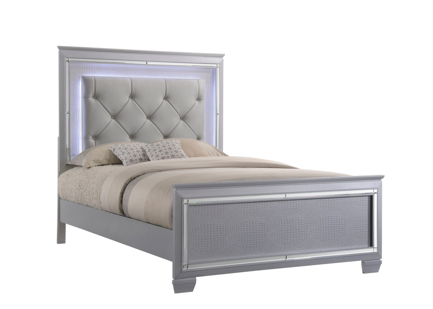 Lillian Silver Queen LED Upholestered Bed - SET | B7100-Q-HB | B7100-Q-FB | B7100-KQ-RAIL - Luna Furniture - Dallas Store