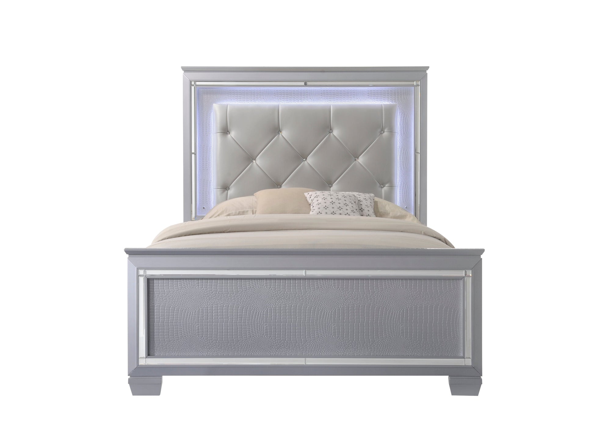 Lillian Silver Queen LED Upholestered Bed - SET | B7100-Q-HB | B7100-Q-FB | B7100-KQ-RAIL - Luna Furniture - Dallas Store
