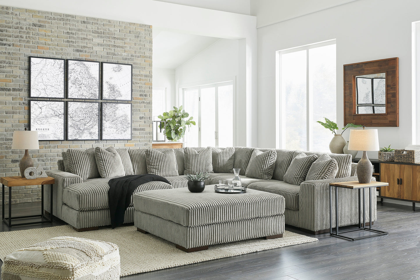 Lindyn Fog 5-Piece LAF Sectional - SET | 2110516 | 2110565 | 2110577 | 2110546(2) | 2110508 | 2110521 - Luna Furniture - Dallas Store