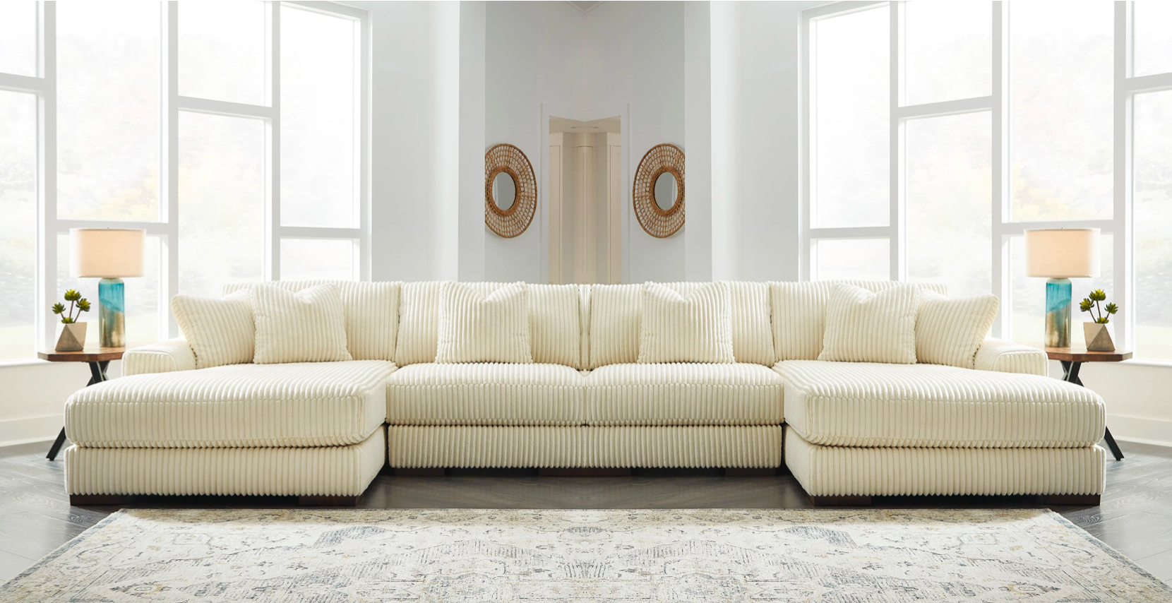 Lindyn Ivory Double Chaise Sectional - SET | 2110417 | 2110446 | 2110446 | 2110416 - Luna Furniture - Dallas Store