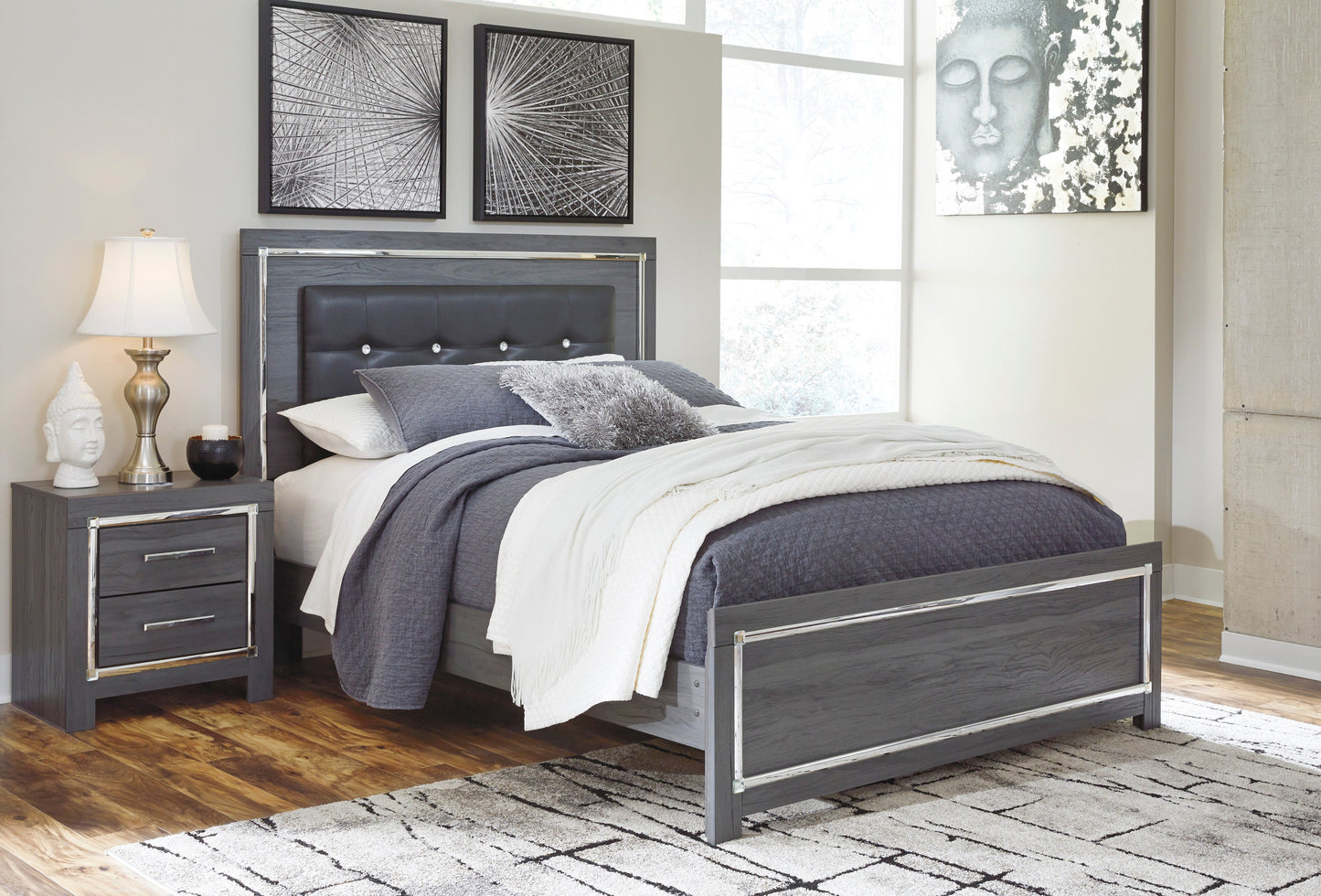 Lodanna Gray King Panel Bed - SET | B100-14 | B214-56 | B214-58 | B214-95 - Luna Furniture - Dallas Store