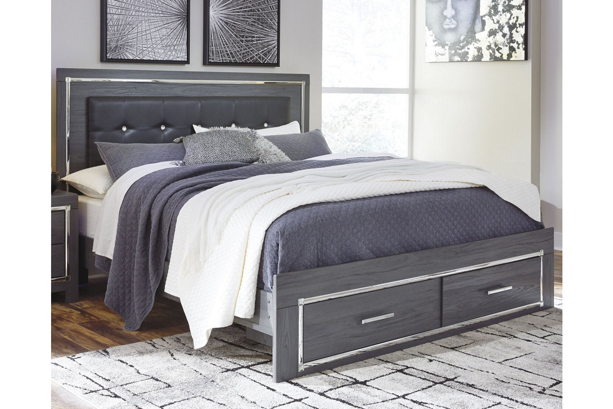 Lodanna Gray King Panel Bed with 2 Storage Drawers - SET | B214-56S | B214-58 | B214-97 - Luna Furniture - Dallas Store