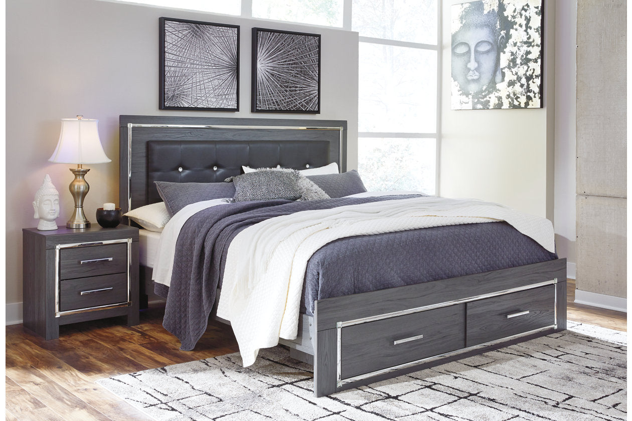 Lodanna Gray King Panel Bed with 2 Storage Drawers - SET | B214-56S | B214-58 | B214-97 - Luna Furniture - Dallas Store
