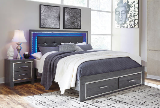 Lodanna Gray King Platform Bed with 2 Storage Drawers - SET | B214-56S | B214-58 | B214-95 | B100-14 - Luna Furniture - Dallas Store