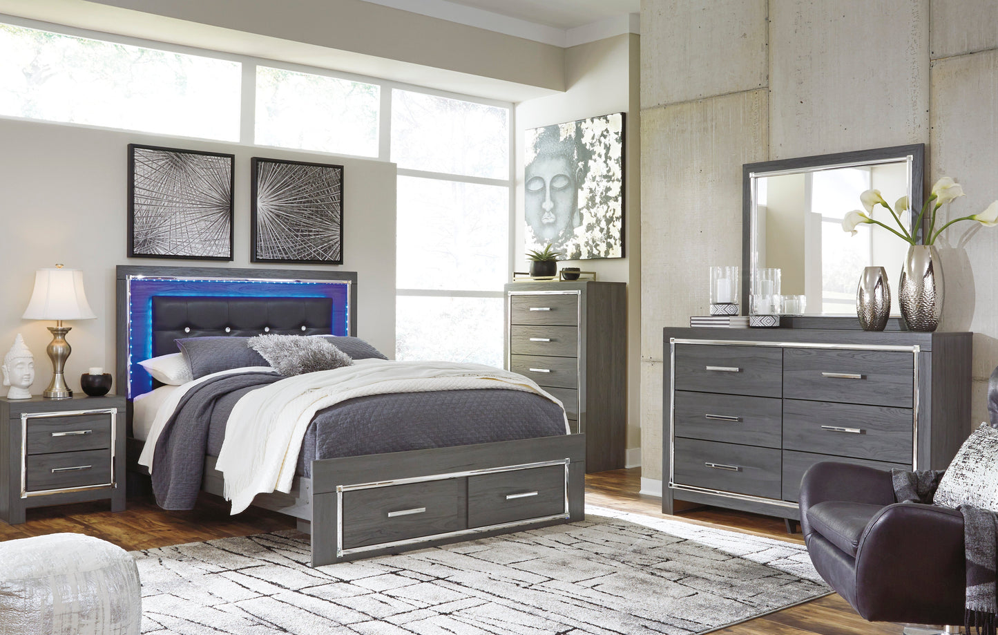 Lodanna Gray LED Footboard Storage Bedroom Set - SET | B214-56S | B214-58 | B214-97 | B214-31 | B214-36 | B214-92 | B214-46 - Luna Furniture - Dallas Store