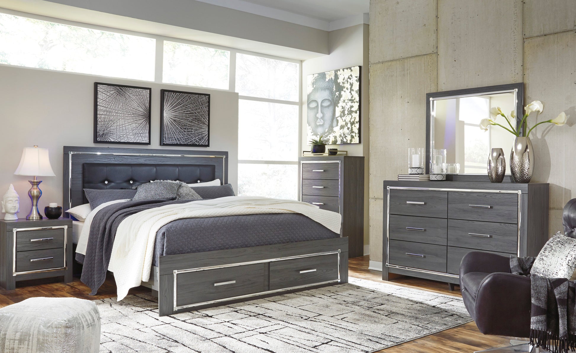 Lodanna Gray LED Footboard Storage Bedroom Set - SET | B214-56S | B214-58 | B214-97 | B214-31 | B214-36 | B214-92 | B214-46 - Luna Furniture - Dallas Store