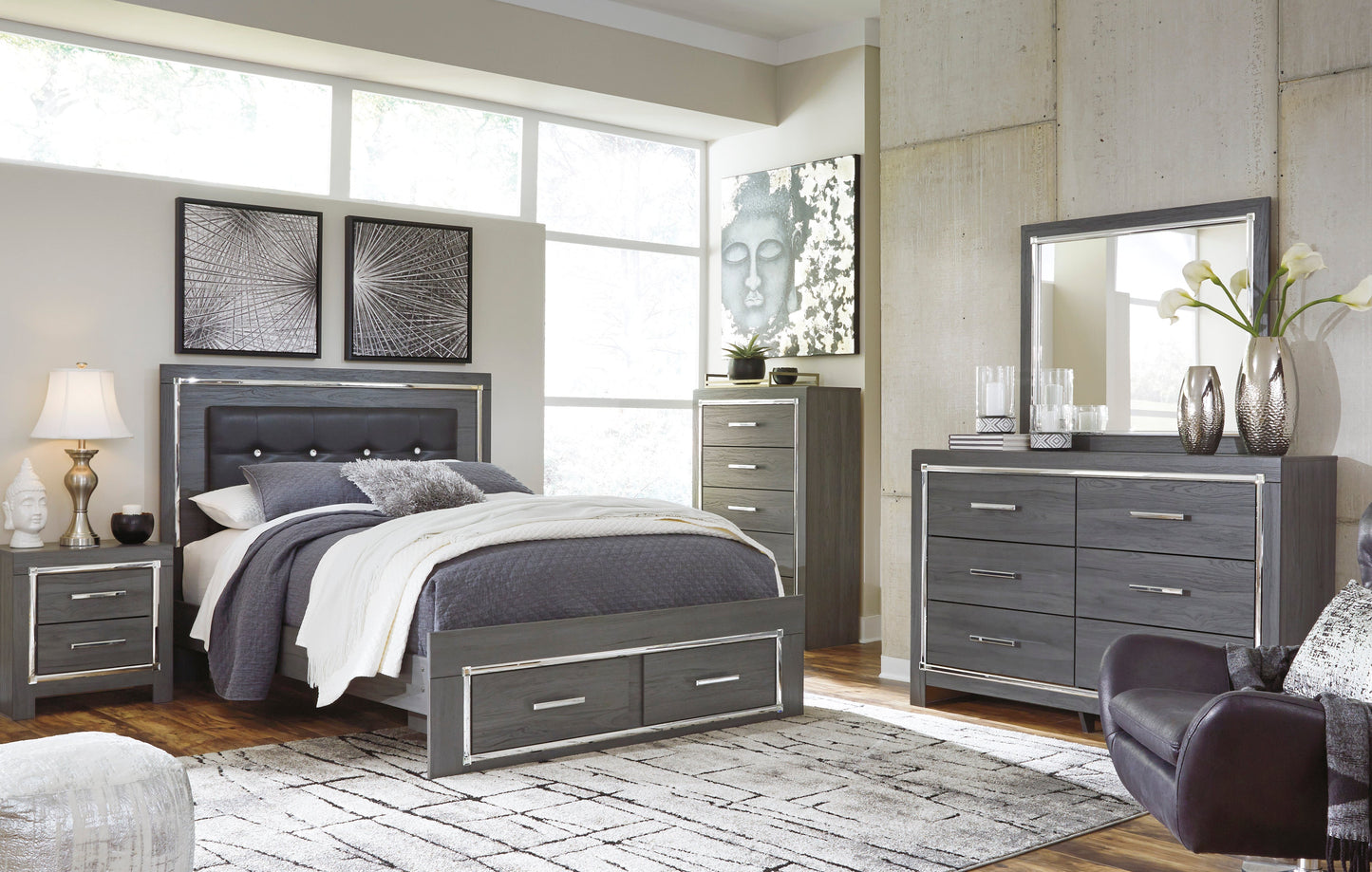 Lodanna Gray LED Footboard Storage Bedroom Set - SET | B214-56S | B214-58 | B214-97 | B214-31 | B214-36 | B214-92 | B214-46 - Luna Furniture - Dallas Store