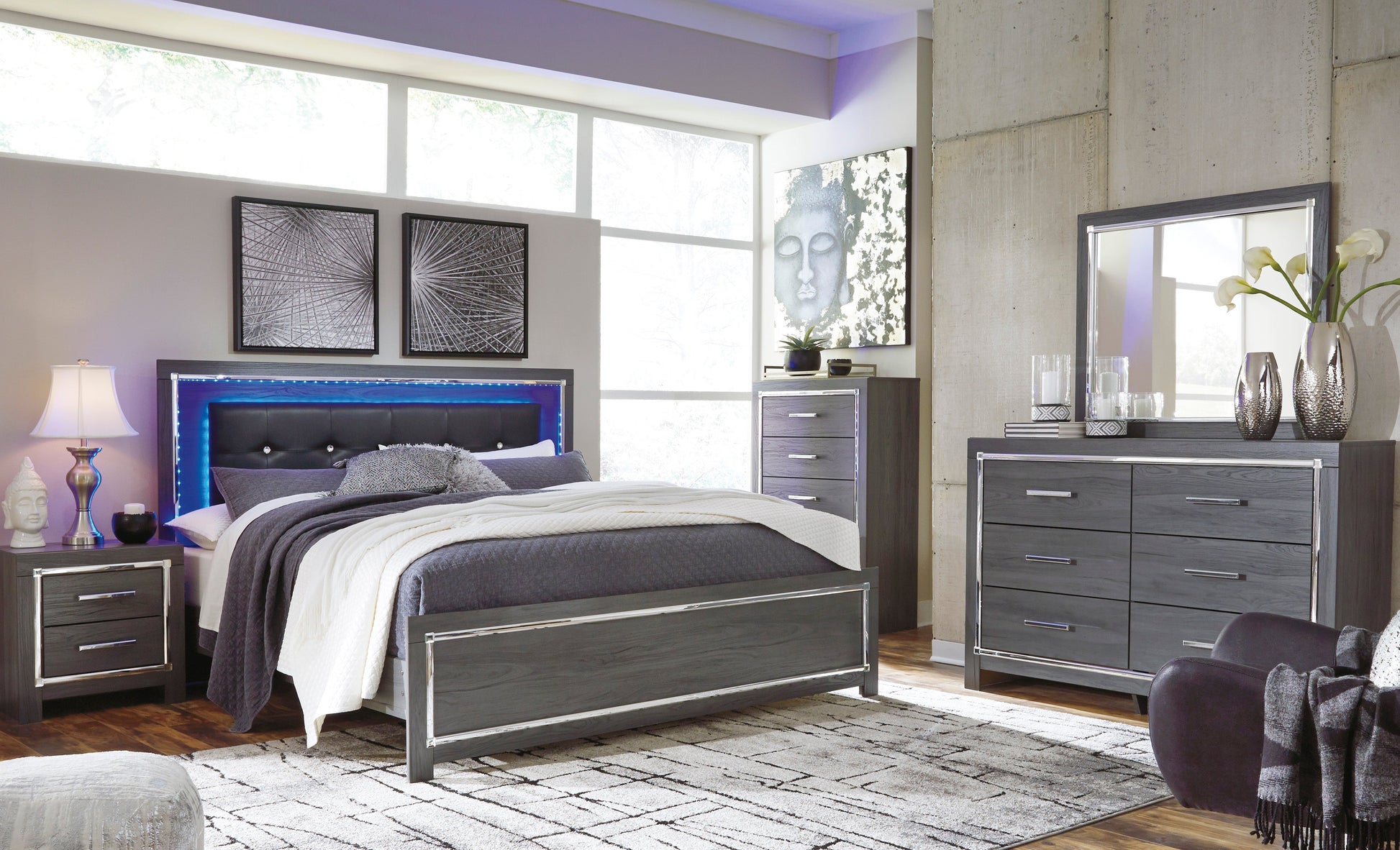 Lodanna Gray LED Panel Bedroom Set - SET | B214-54 | B214-57 | B214-96 | B214-31 | B214-36 | B214-92 | B214-46 - Luna Furniture - Dallas Store