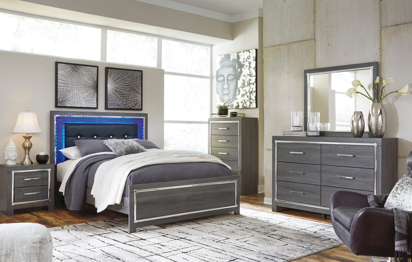 Lodanna Gray LED Panel Bedroom Set - SET | B214-54 | B214-57 | B214-96 | B214-31 | B214-36 | B214-92 | B214-46 - Luna Furniture - Dallas Store