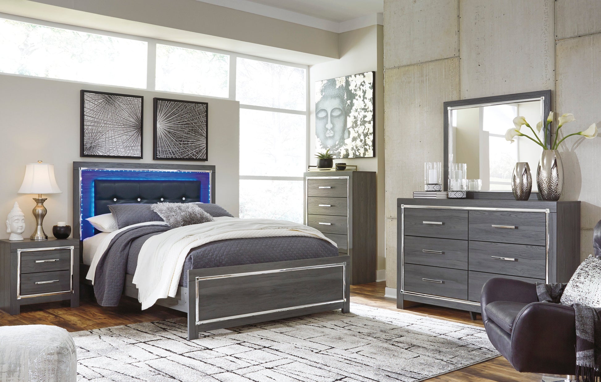 Lodanna Gray LED Panel Bedroom Set - SET | B214-54 | B214-57 | B214-96 | B214-31 | B214-36 | B214-92 | B214-46 - Luna Furniture - Dallas Store