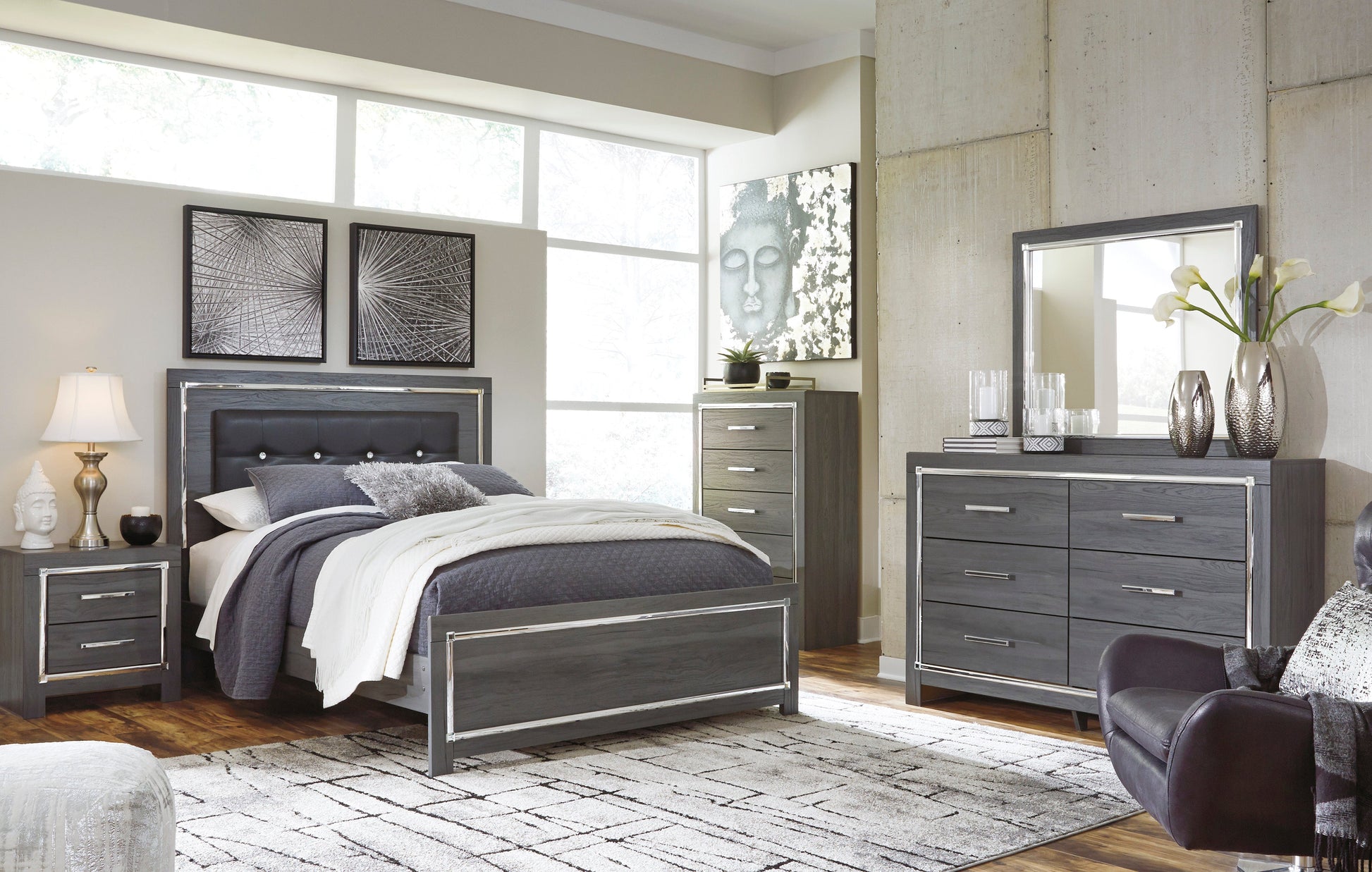 Lodanna Gray LED Panel Bedroom Set - SET | B214-54 | B214-57 | B214-96 | B214-31 | B214-36 | B214-92 | B214-46 - Luna Furniture - Dallas Store