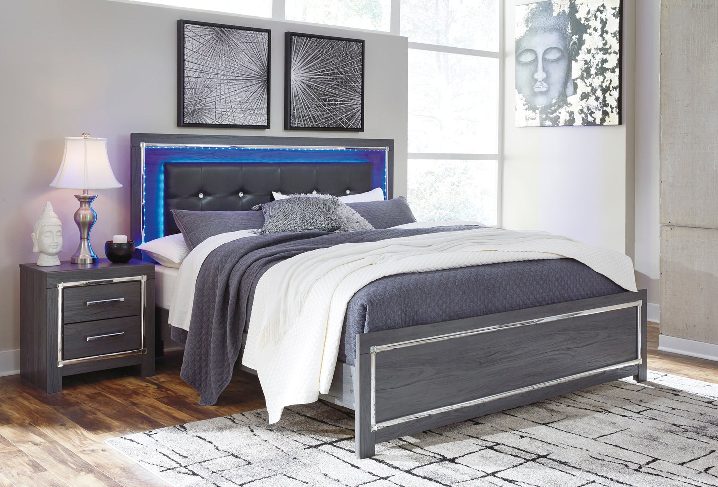 Lodanna Gray LED Platform Bedroom Set - SET | B214-56 | B214-58 | B214-95 | B214-31 | B214-92 | B100-14 - Luna Furniture - Dallas Store
