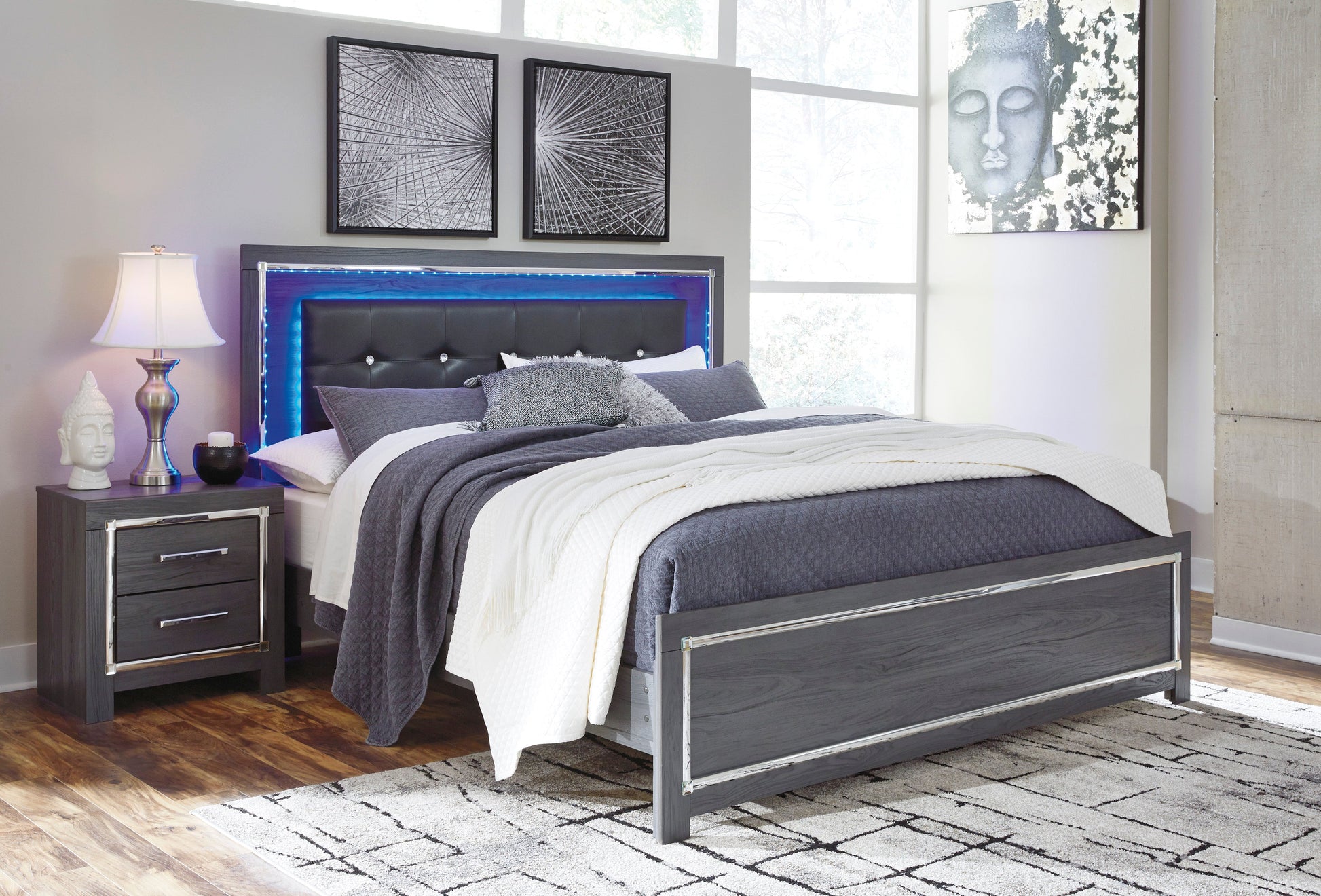 Lodanna Gray LED Platform Bedroom Set - SET | B214-56 | B214-58 | B214-95 | B214-31 | B214-92 | B100-14 - Luna Furniture - Dallas Store