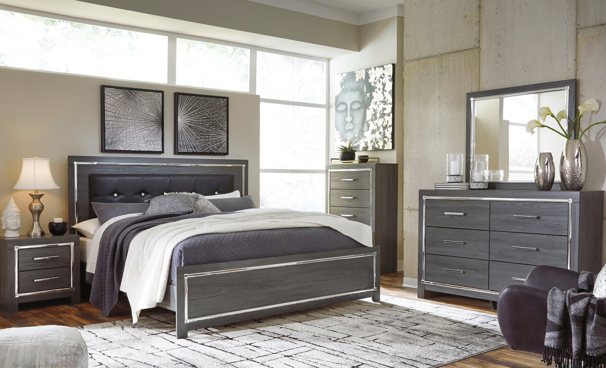 Lodanna Gray LED Platform Bedroom Set - SET | B214-56 | B214-58 | B214-95 | B214-31 | B214-92 | B100-14 - Luna Furniture - Dallas Store