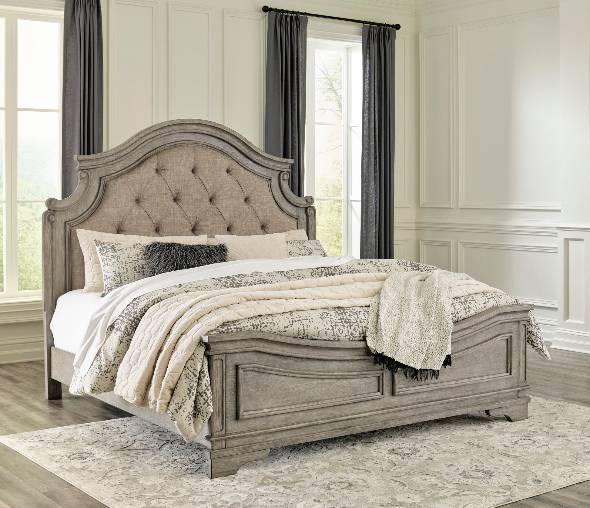 Lodenbay Antique Gray Upholstered Panel Bedroom Set - SET | B751-56 | B751-58 | B751-97 | B751-31 | B751-36 - Luna Furniture - Dallas Store