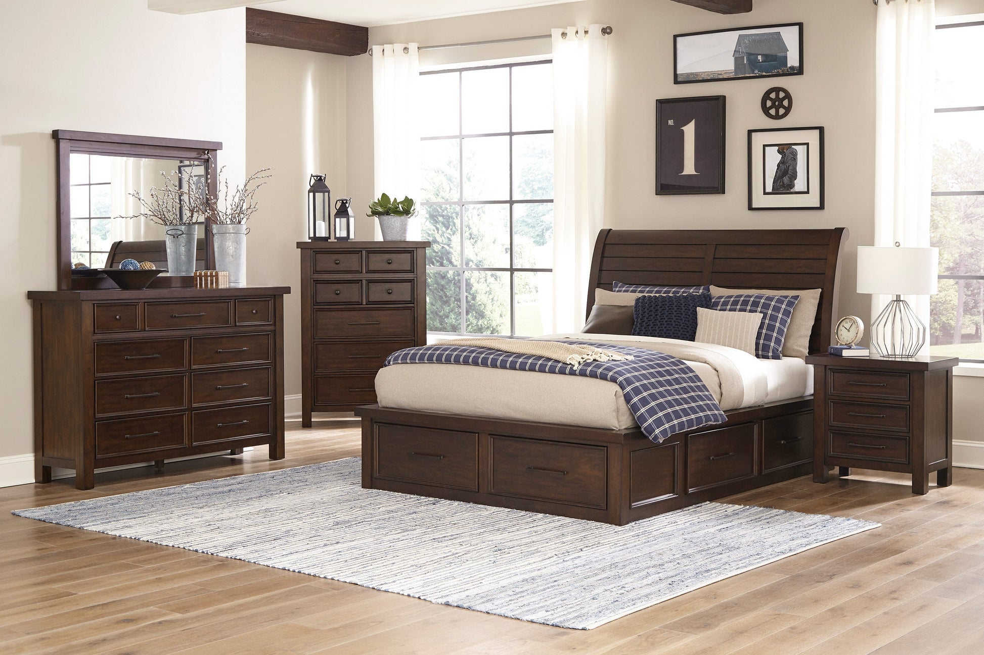 Logandale Brown Queen Sleigh Storage Platform Bed - SET | 1559-1 | 1559-2 | 1559-3DW(2) - Luna Furniture - Dallas Store