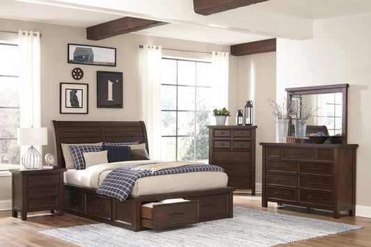 Logandale Brown Sleigh Storage Platform Bedroom Set - SET | 1559K-1 | 1559K-2 | 1559-3DW(2) | 1559-4 | 1559-9 - Luna Furniture - Dallas Store