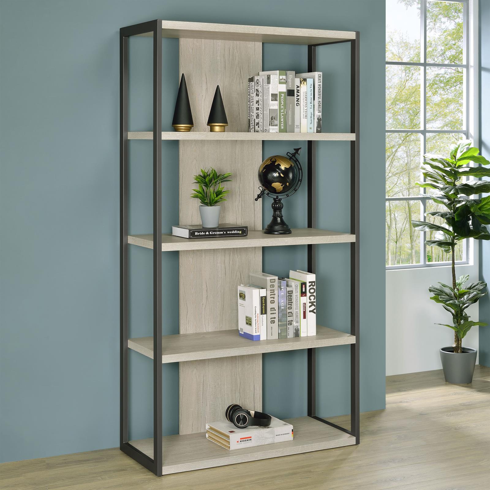 Loomis Whitewashed Gray 4-Shelf Bookcase - 805883 - Luna Furniture - Dallas Store