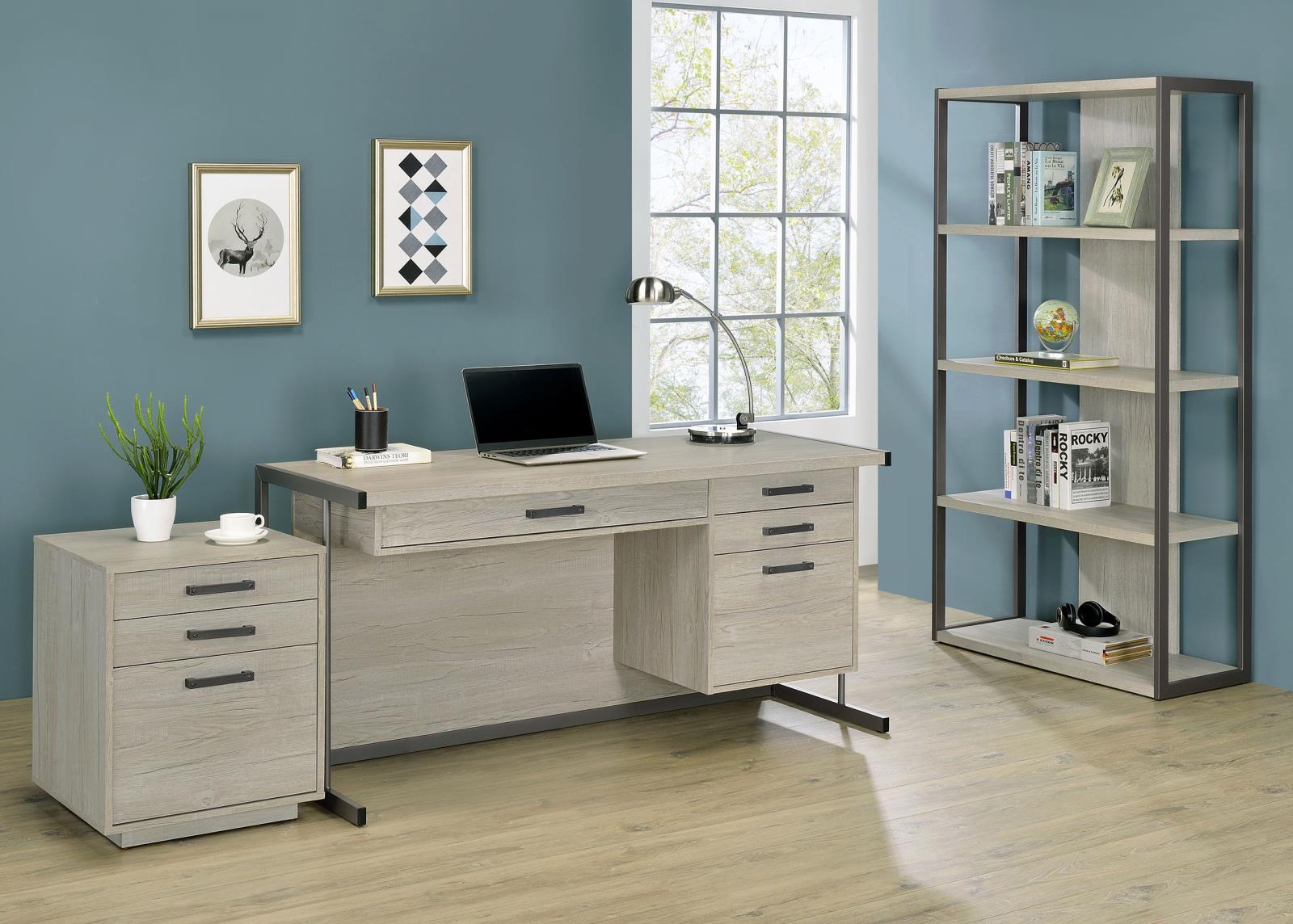 Loomis Whitewashed Gray 4-Shelf Bookcase - 805883 - Luna Furniture - Dallas Store