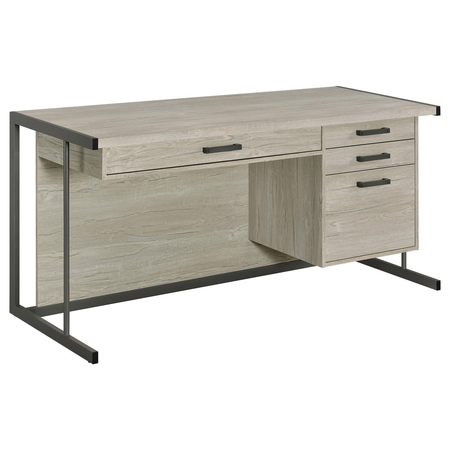 Loomis Whitewashed Gray/Gunmetal 4-Drawer Rectangular Office Desk - 805881 - Luna Furniture - Dallas Store