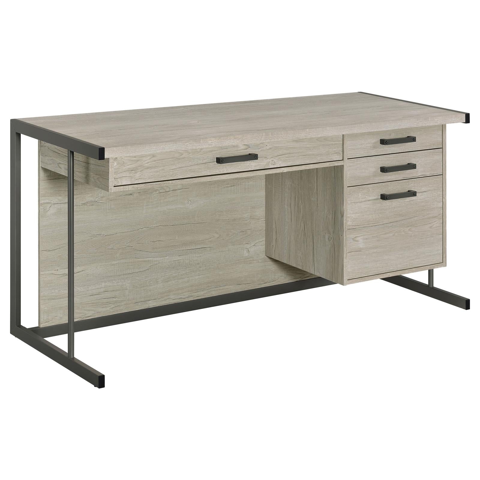 Loomis Whitewashed Gray/Gunmetal 4-Drawer Rectangular Office Desk - 805881 - Luna Furniture - Dallas Store