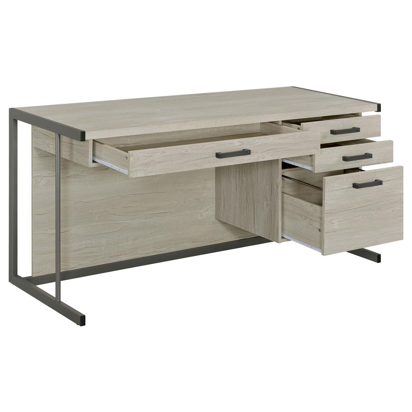 Loomis Whitewashed Gray/Gunmetal 4-Drawer Rectangular Office Desk - 805881 - Luna Furniture - Dallas Store