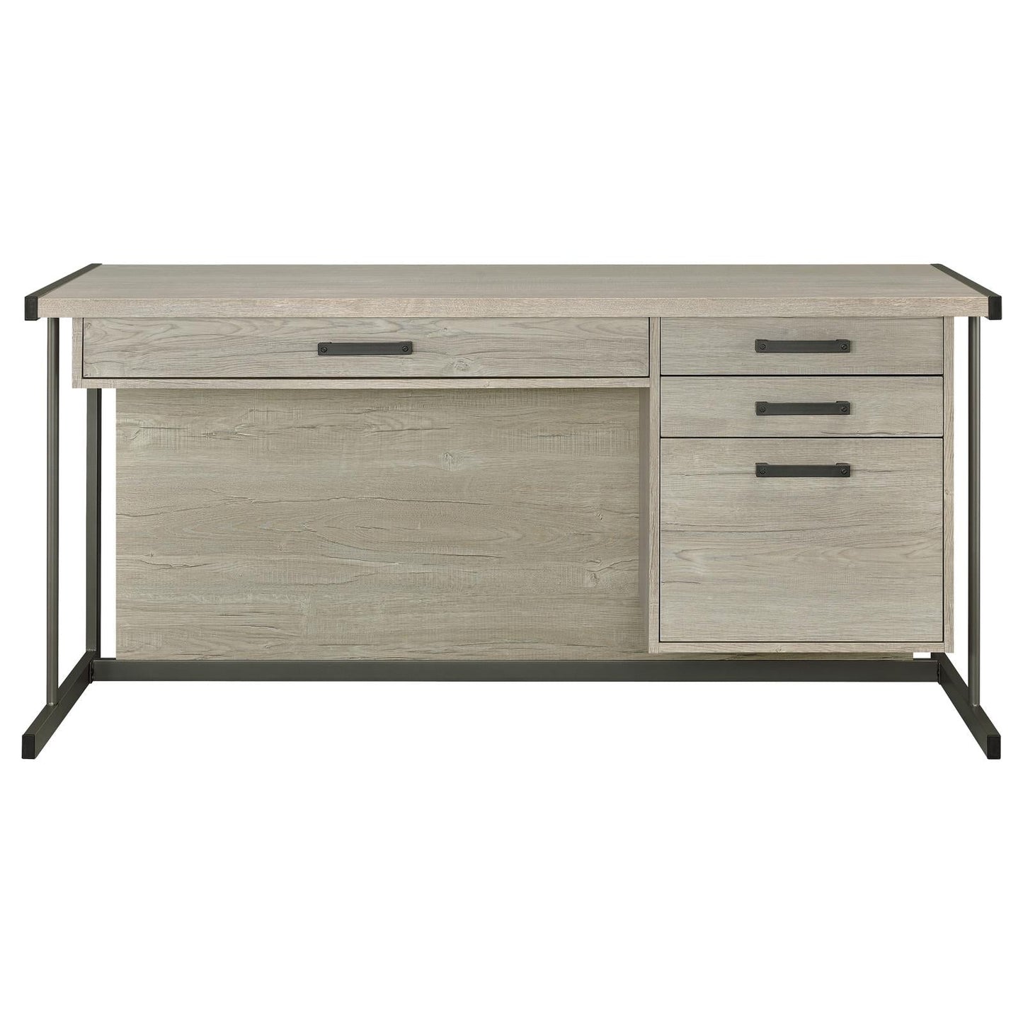 Loomis Whitewashed Gray/Gunmetal 4-Drawer Rectangular Office Desk - 805881 - Luna Furniture - Dallas Store