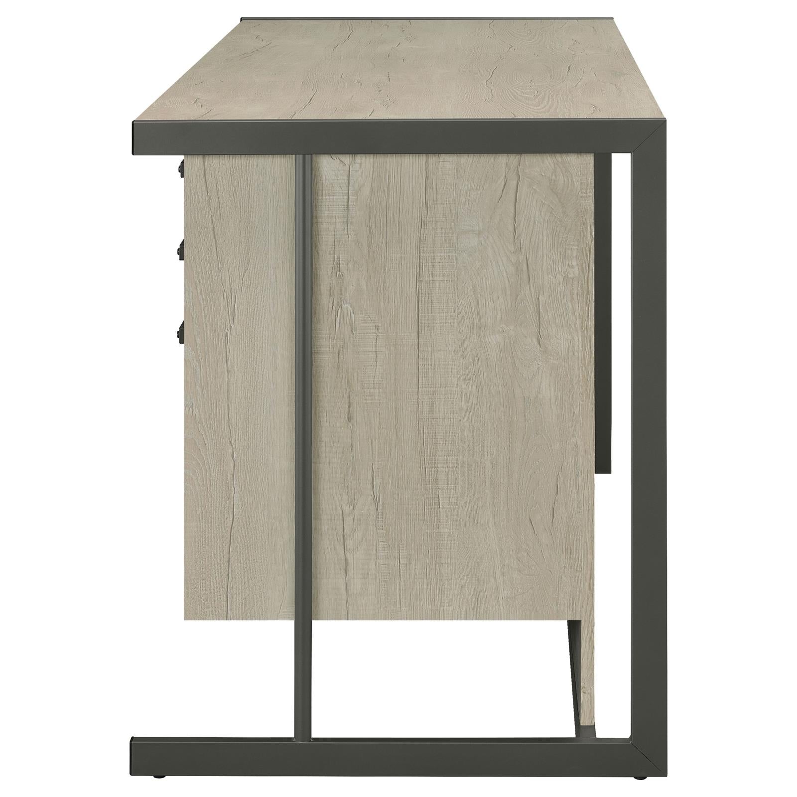 Loomis Whitewashed Gray/Gunmetal 4-Drawer Rectangular Office Desk - 805881 - Luna Furniture - Dallas Store