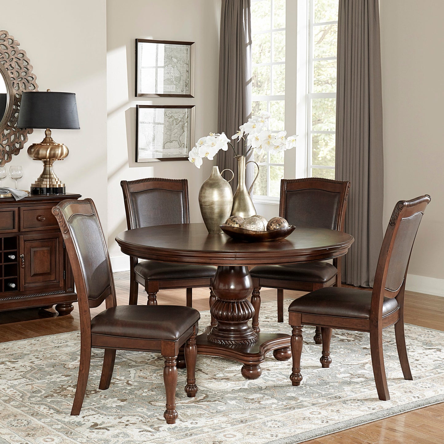 Lordsburg Brown Chery Round Dining Set - SET | 5473-54 | 5473-54B | 5473S(2) - Luna Furniture - Dallas Store