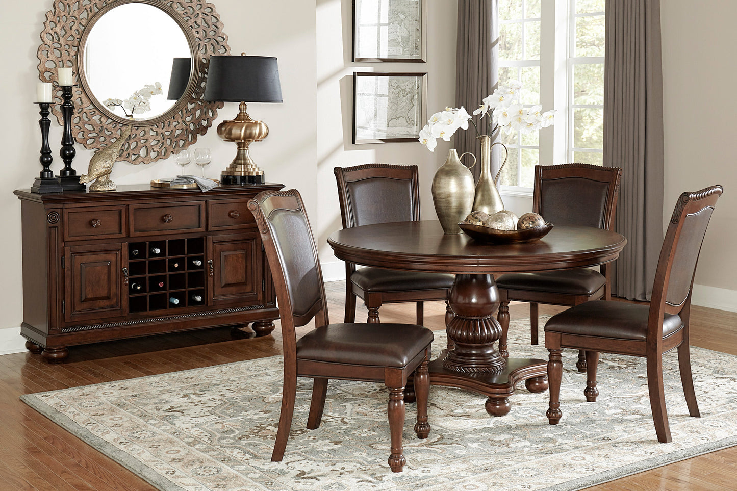 Lordsburg Brown Chery Round Dining Table - SET | 5473-54 | 5473-54B - Luna Furniture - Dallas Store
