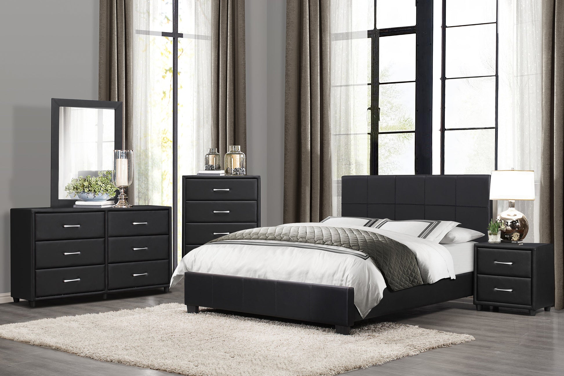 Lorenzi Black King Upholstered Platform Bed - SET | 2220K-1EK | 2220K-3EK - Luna Furniture - Dallas Store