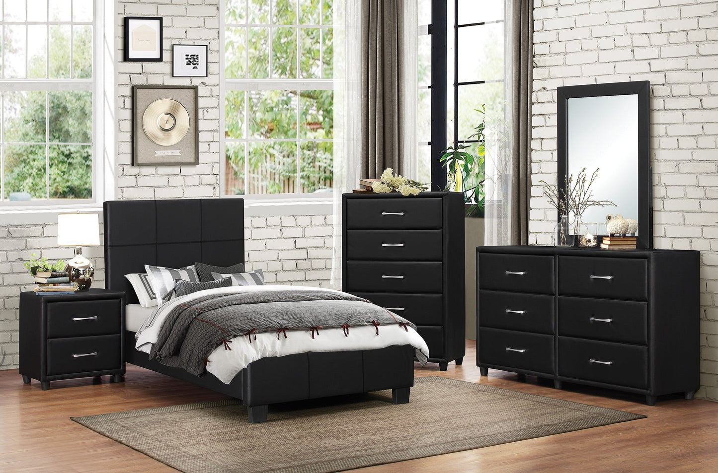 Lorenzi Black Upholstered Platform Youth Bedroom Set - SET | 2220-5 | 2220-6 | 2220-4 | 2220-9 | 2220F-1 | 2220F-3 - Luna Furniture - Dallas Store