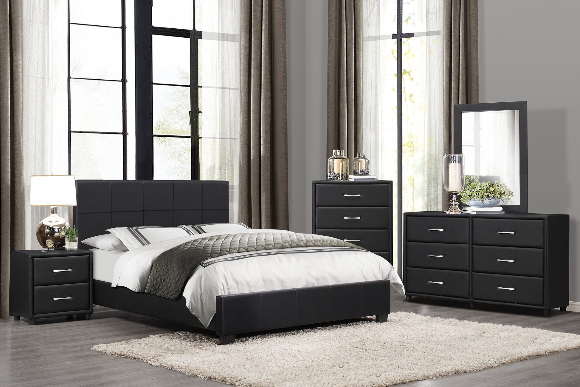 Lorenzi Black Upholstered Platform Youth Bedroom Set - SET | 2220-5 | 2220-6 | 2220-4 | 2220-9 | 2220F-1 | 2220F-3 - Luna Furniture - Dallas Store